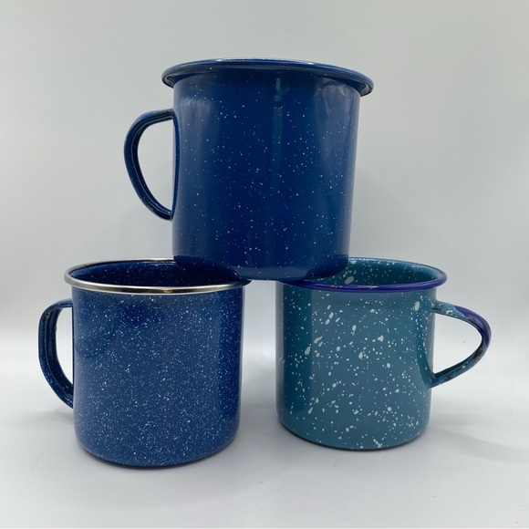 3 Blue Enamel‎ Speckled Camping Coffee Mugs - Picture 1 of 16